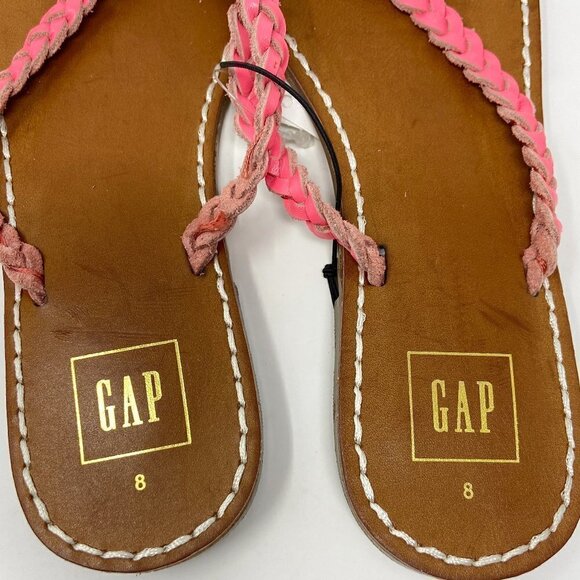 GAP | Braided Leather Neon Coral Sandals Flip Flops 8 NWT - Picture 6 of 6